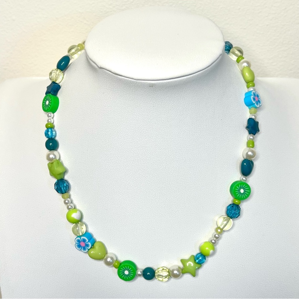 Wild Fable Green Mixed Bead & Simulated Pearl Necklace
